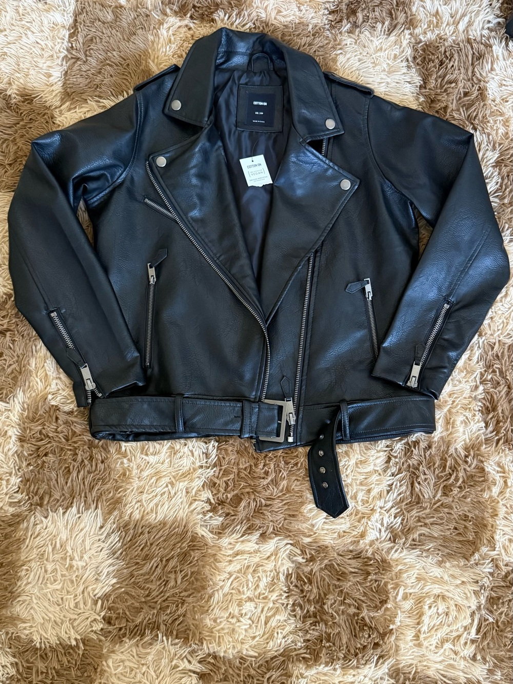 Cotton On Black Faux Leather Moto Jacket